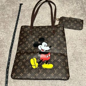 Designer tote handbag Mickey Mouse Disney with logo pouch Sac Plat L Vuitton